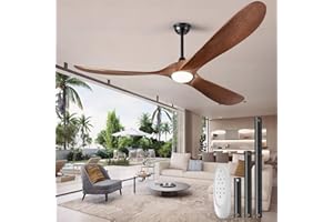 CHATMAGA 72" Ceiling Fans with Lights and Remote Control, Outdoor Ceiling Fan with Lights High CFM Quiet, 3 Blade Solid Wood Ceiling Fan, Modern Ceiling Fans Propeller for Farmhouse Patios, Dark Walnut