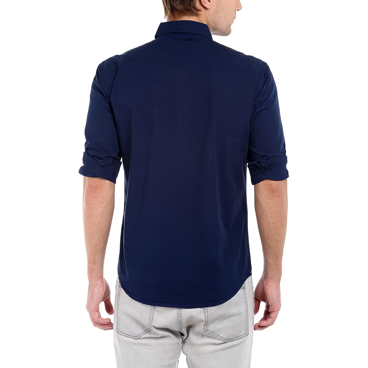 dennis lingo men's cotton navyblue solid casual shirt