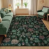 Wonnitar Forest Dark Green Rug for Living Room, Washable 5x7 Area Rugs Ultra-Thin, Boho Soft Non Slip Stain Resistant Woodland Jungle Carpet for Bedroom, Dining Room, Office