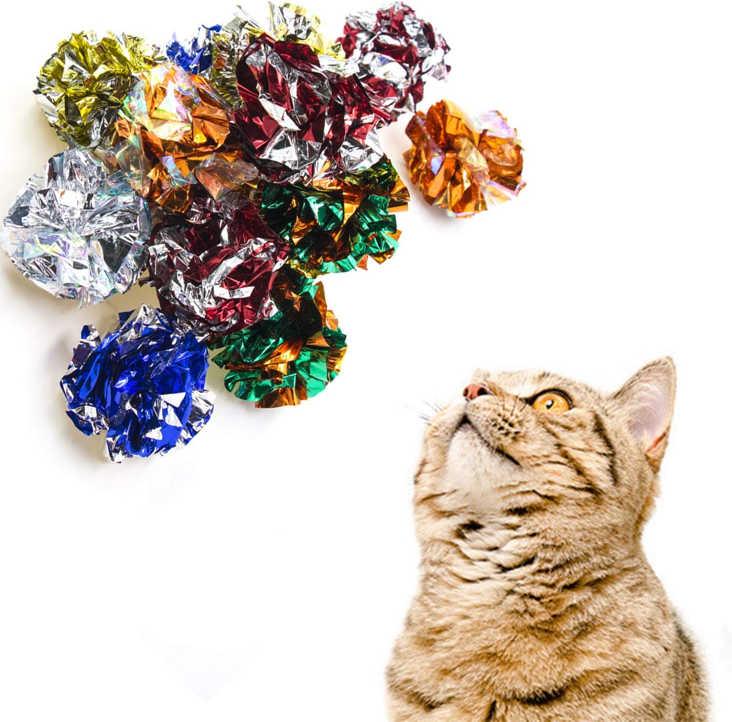 VAPKER 6cm/2.36 Inches Large Cat Crinkle Balls Toys, Colorful Mylar Crinkle Balls for Pet Kitten(18PCS Random Color) - Image 5