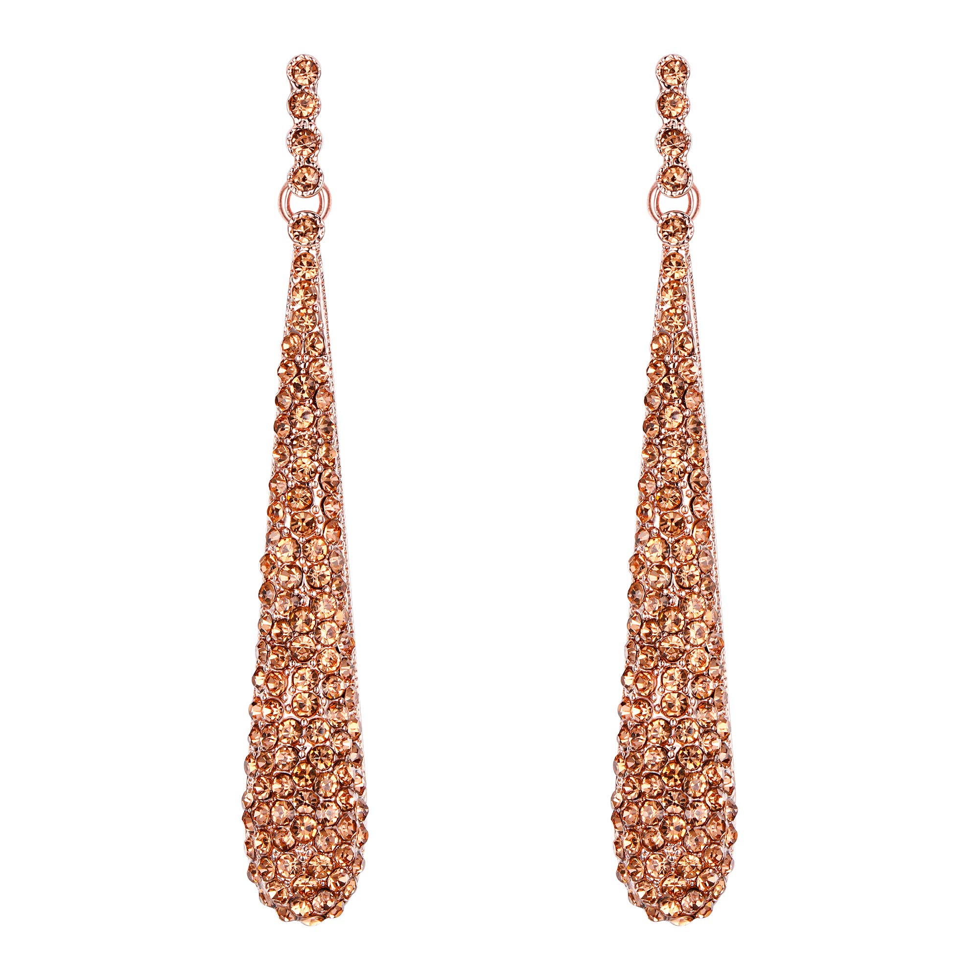 Clearine Wedding Bridal Elegant Crystal Teardrop Long Dangle Beaded Earrings for Women Peach Morganite Colour Rose Gold Toned