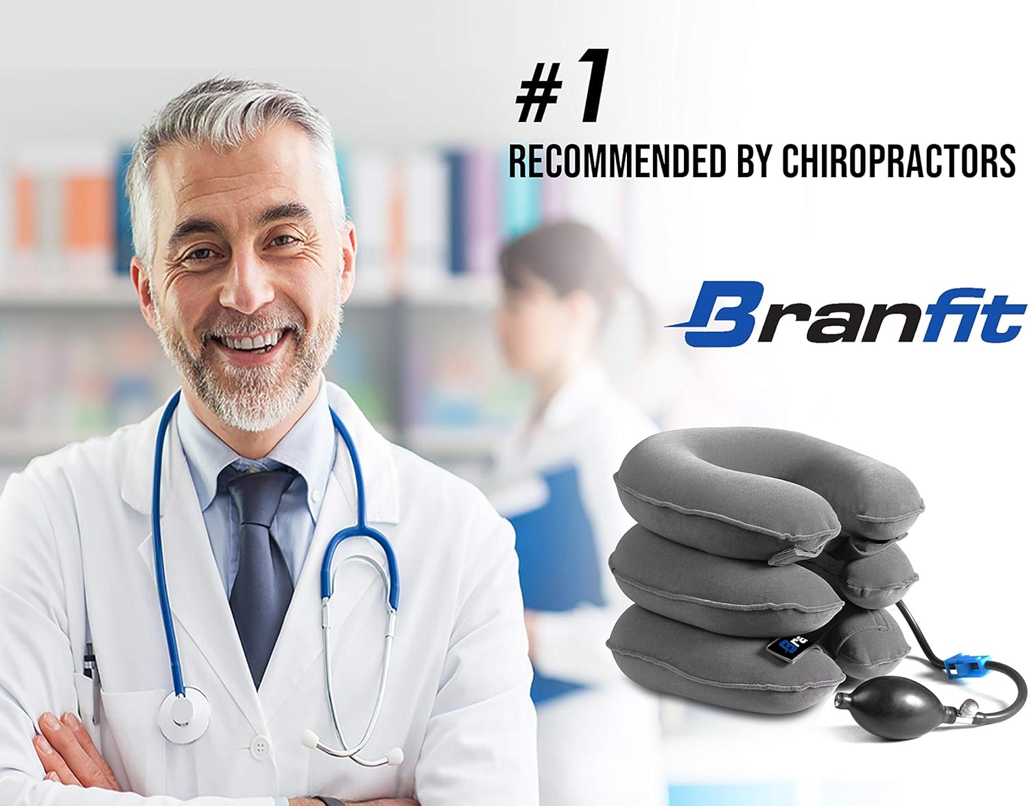 Cervical Neck Traction Device and Collar Brace by BRANFIT, Inflatable and Adjustable USA Designed Neck Support & Stretcher is Ideal for Spine Alignment and Chronic Neck Pain Relief: Health & Personal Care