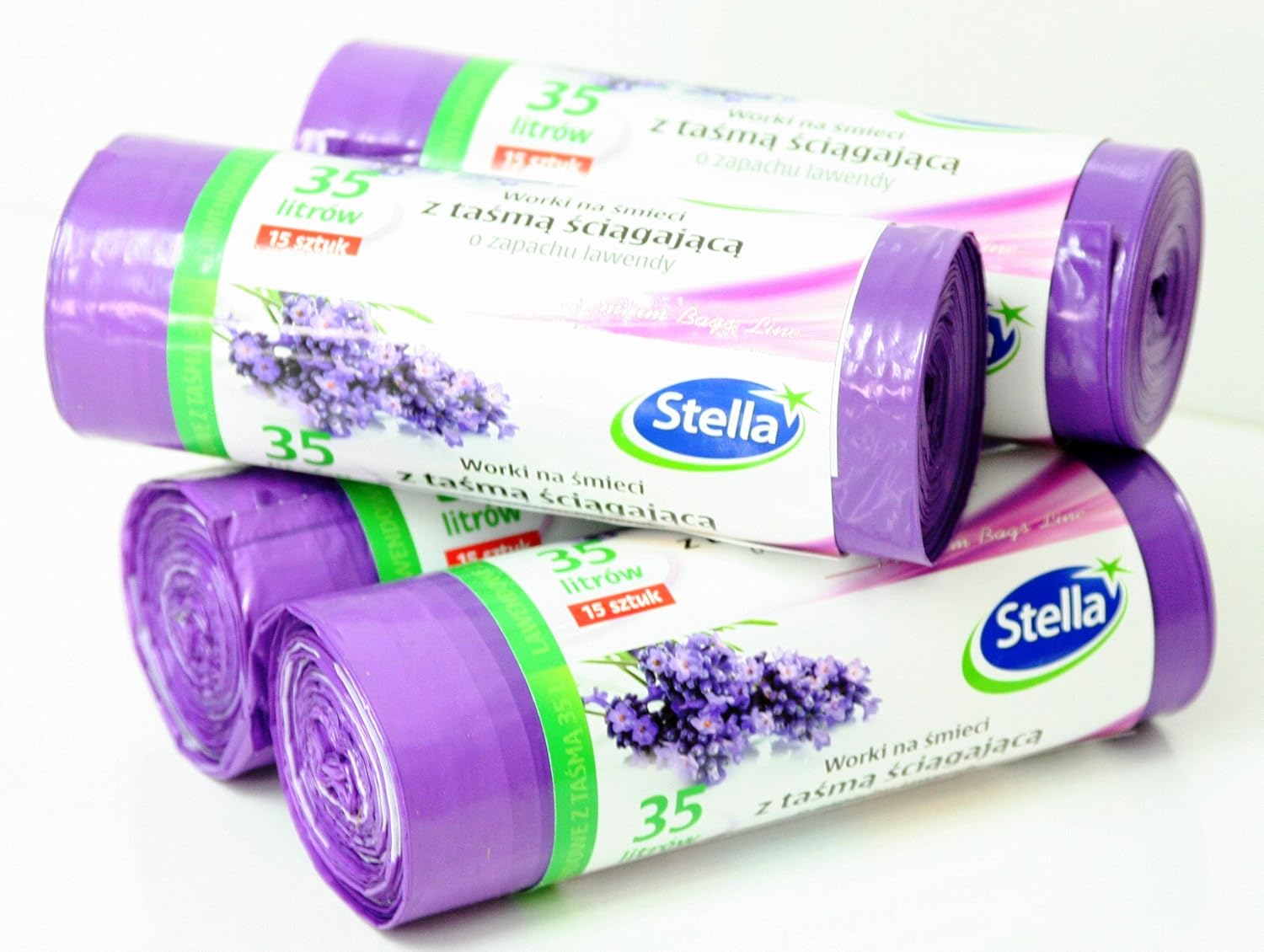 Stella Lavender scented bin liners with drawstring, 35 liters, 4 rolls