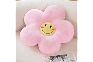 AmyToo 17” Flower Pillow Shaped Throw Pillow Daisy Pillow Plant Pink Smiley Face Pillows Aesthetic Room Floor Cushion Decor for Teen Girls Sofa Bedroom Kids' Throw Pillows