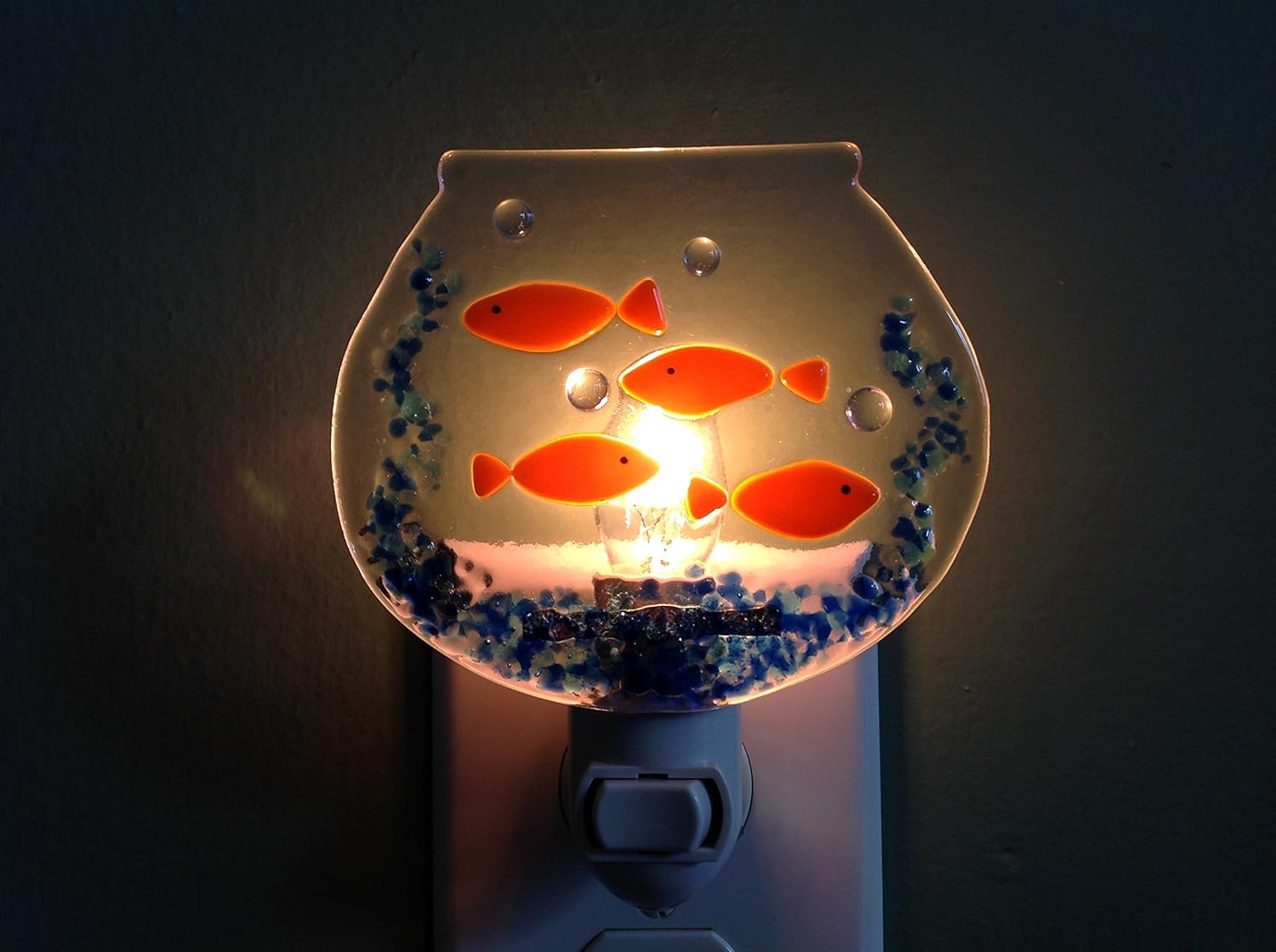 Fused Glass Goldfish Bowl Night Light Handmade