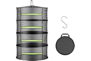 HYDGOOHO 1.5ft Herb Drying Rack Net Mesh with Green Zippers Hydroponics, Bonus Hook Drying Rack for Plant Bud Seed, Mesh Hanging Plant Dry, Herb Dry Net for Garden (4 Layers, Green Zipper)