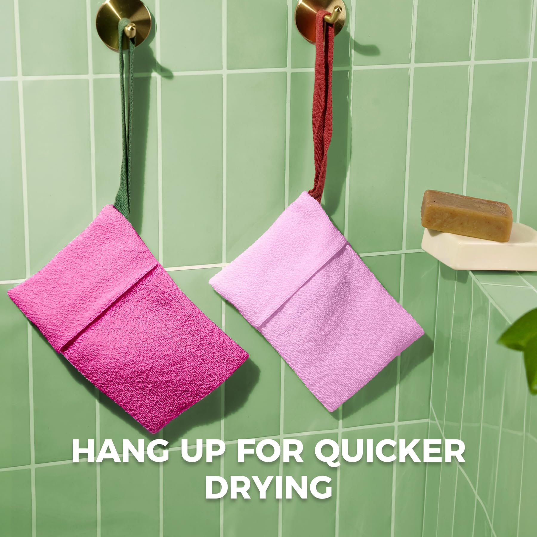 ZOMCHI Soap Bags, Soap Savers for Bar Soap with Different Exfoliating Level, Soap Pouch for Body Wash (2 Pieces, Pink)