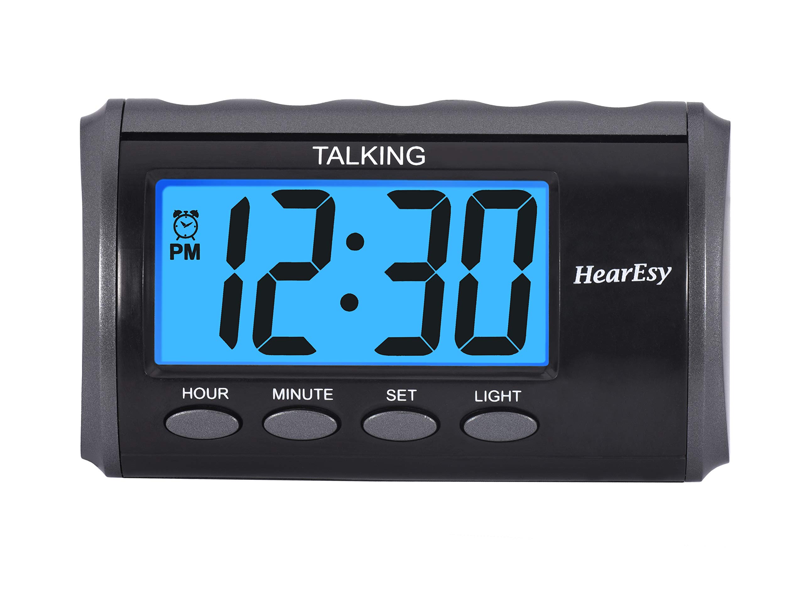Photo 1 of HearEsy Talking Alarm Clock for Visually Impaired - Large Numbers Desk Clock - Day Clock for Seniors - Battery Operated Large Display Alarm Clock, Digital Clock, Digital Alarm Clock (Dark Grey)