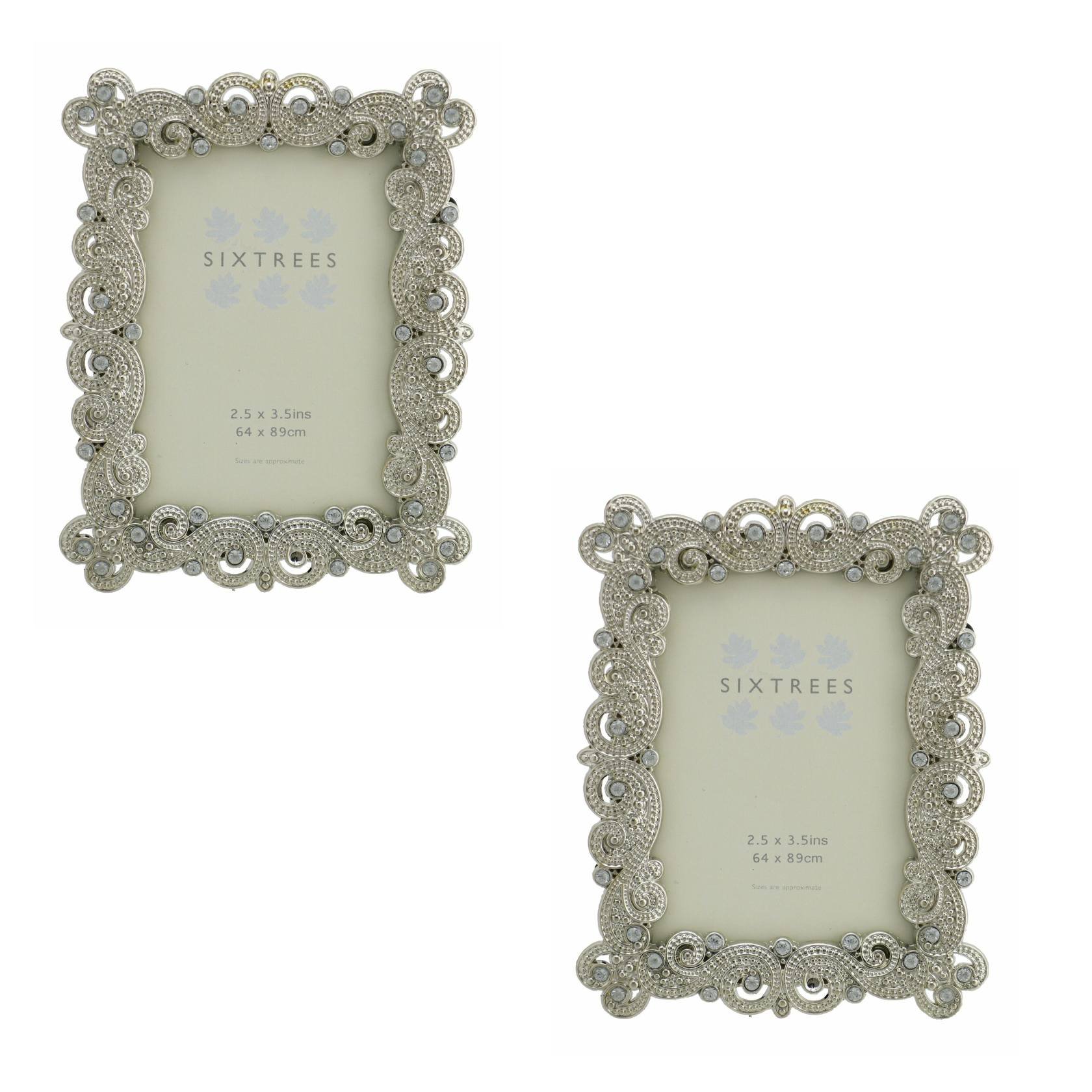 Sixtrees A Twinpack of Antique Vintage and Shabby Chic Style silver metal photo frames with beads and crystals for a 3.5" x 2.5" (64 x 89mm) picture -Matilda