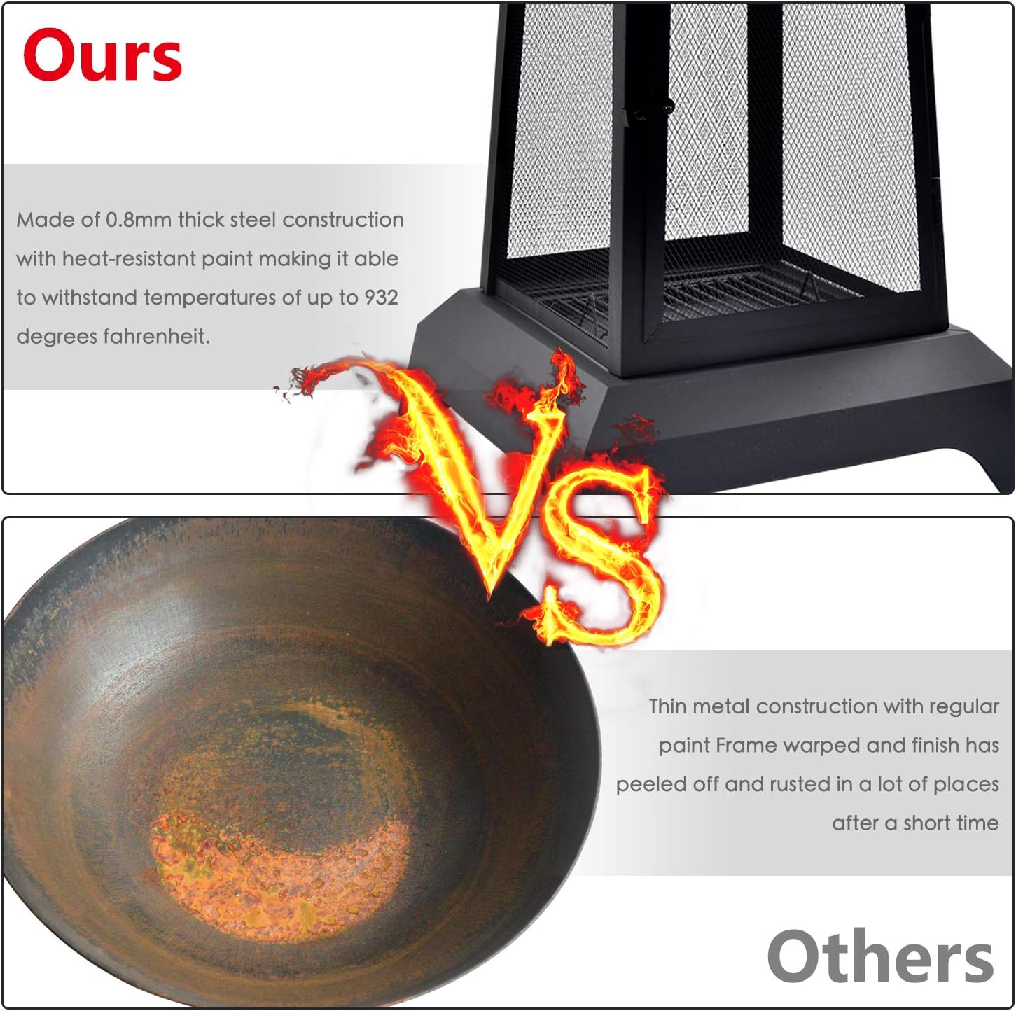 charaHOME Large Fire Pits Wood Burning 44'' High Chimineas Fire Pit Steel Big Outdoor Pagoda Style Firepits Bowl with Mesh Spark Screen Modern Firepits for Camping, Backyard, Party : Garden & Outdoor