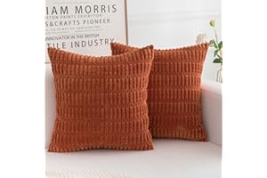 HERAYLI Corduroy Fall Decorative Throw Pillow Covers, Boho Stripe Soft Square Cushion Case Home Decor for Living Room Couch Bed Sofa, Set of 2 Pack, Burnt Orange, 18x18 Inch
