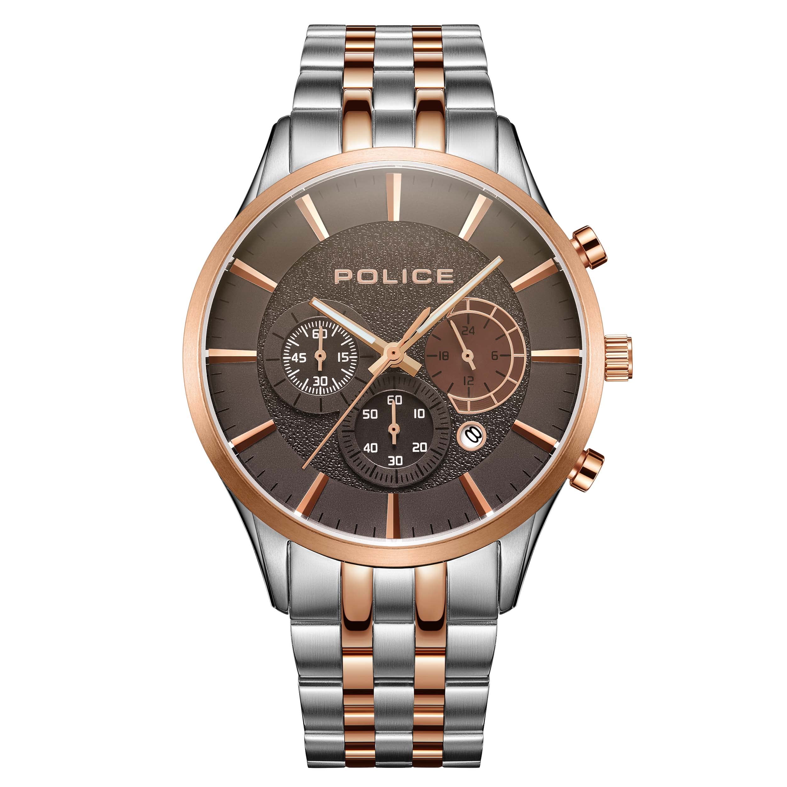 Police Cage Mens Chronograph Watch with Rose Gold Dial and Rose Gold Stainless Steel Bracelet, 44mm Stainless Steel Case in Branded Watch Box PEWJI2194340 – 2 Year Warranty