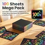 Kesote Rainbow Scratch Art for Kids 100 Sheets with 2 Bamboo Stylus view 4