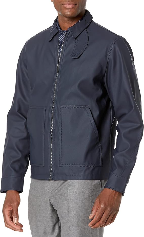 Perry Ellis Men's Nubuck Leather Bomber Jacket Cotton Lightweight, Dark