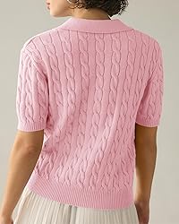 Imily Bela Women's Cable Short Sleeve Sweaters Tops