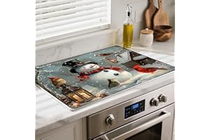 BSFHH Heat-Resistant Stove Top Cover with Anti-Slip Rubber Coating – Merry Christmas Electric Stove Protector, Scratch-Resistant, Expands Counter Space (Snowman & Bird, 28.5"L x 20.5"W)
