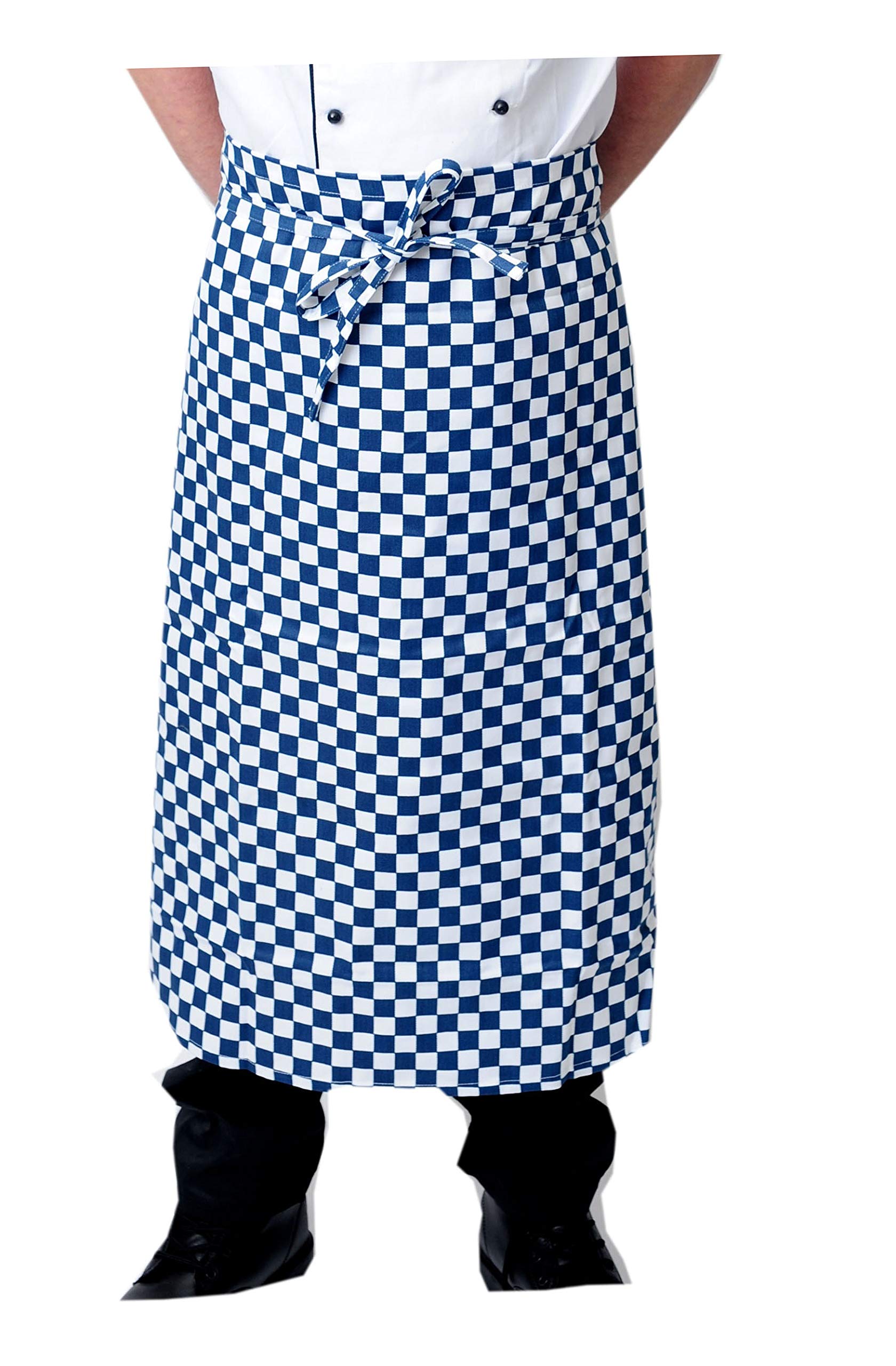 Black Pepper Polycotton Long Waist Apron-No Pocket, Professional Home Kitchen Apron for Chefs, Waiters, Cooks, Catering, Bar Staff, Royal/White Check, Pack of 1