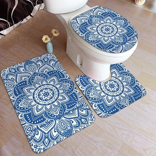 Amazon Com Sxcvd Flower Medallion Damask Fashion Bathroom Rug Mats Set 3 Piece Anti Skid Pads Bath Mat Contour Toilet Lid Cover Home Kitchen