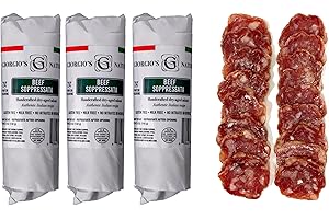 GIORGIO'S NATURALS Giorgio’s Naturals Handcrafted Dry-Aged Salami – Beef Soppressata 5 Ounce, Authentic Italian Sausage, Hard Salami, Pure Beef Salami, Charcuterie Meat (Pack of 3)