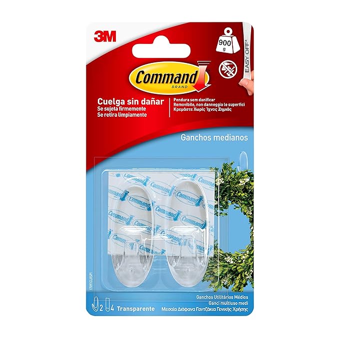 diseño mediano Blanco Set de 2 Piezas Command W17081 Pack de 2 ganchos