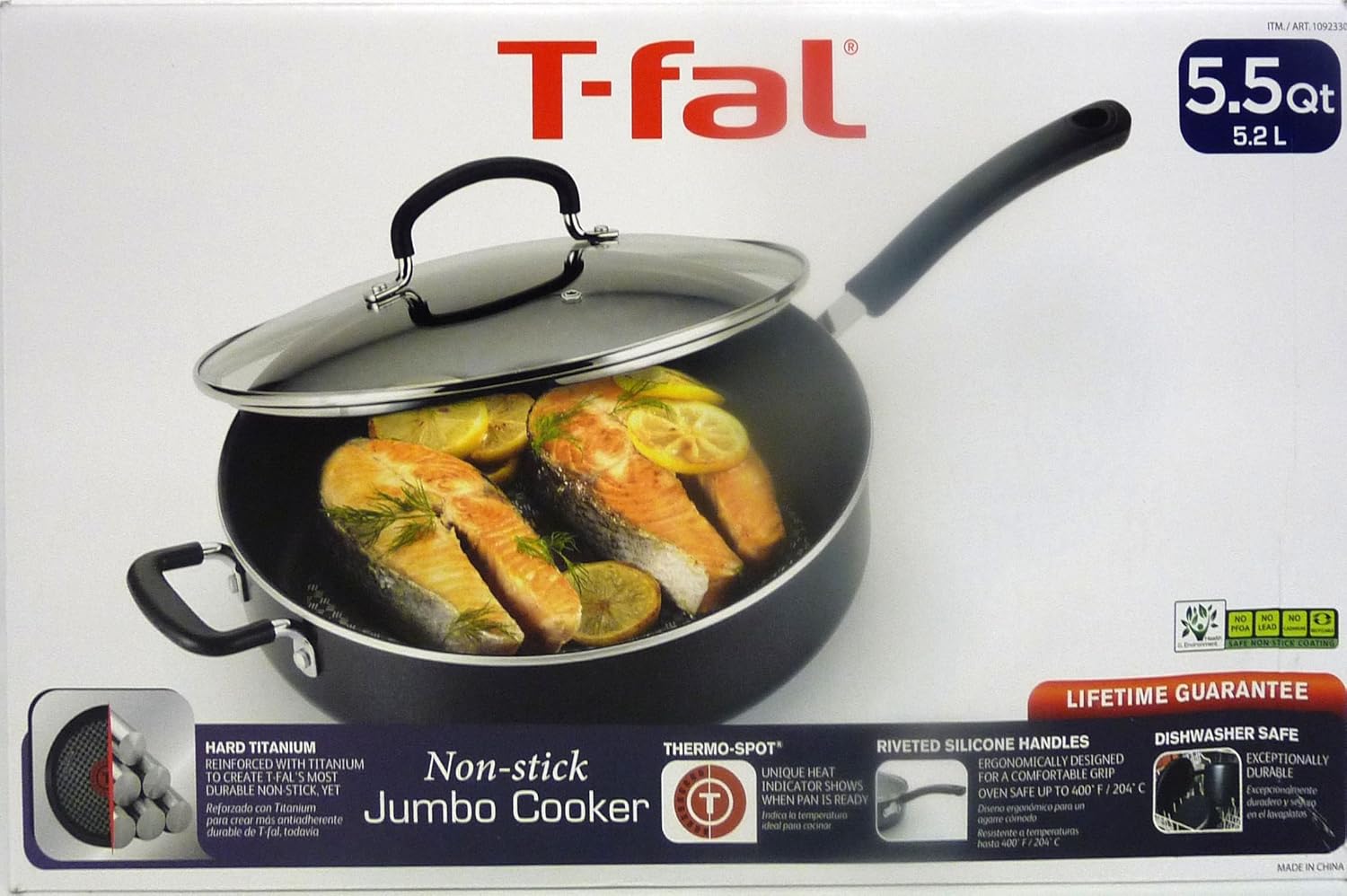 T-fal 1092330 Specialty Nonstick Dishwasher Safe Oven Safe Jumbo Cooker Saute Pan with Glass Lid Cookware, 5.5-Quart, Black: Kitchen & Dining