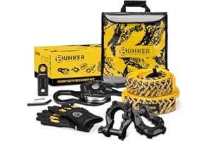 BUNKER INDUST Off Road Recovery Kit, Includes 30ft+10ft Tow Strap, Snatch Block, D-Ring Shackles, Shackle Receiver, Gloves, Winch Dampener Bag, 4x4 Recovery Gear for for Trucks, SUVs, ATVs