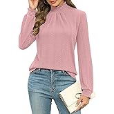 Micoson Womens Mock Neck Blouses Pleated Textured Shirts Long Sleeve Stretch Casual Tunic Tops Dressy Fashion Blouse