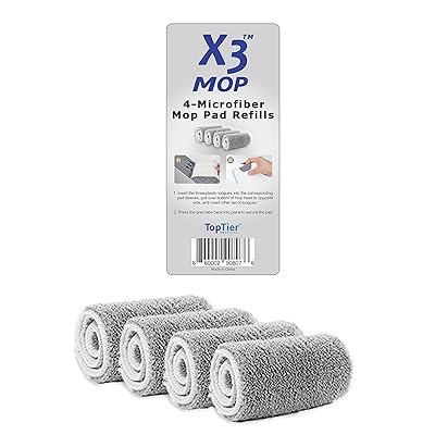 X3 Mop Replacement Microfiber Cleaning Pads, 4 Pack of Reusable Flat Mop Heads