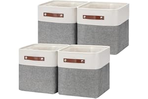 HNZIGE Fabric Cube Storage Baskets Bins Cube Baskets 11x11, Set of 4, Foldable Storage Cube Bin Baskets for Shelves with Handles, Bins for Cube Organizer Home Toy Nursery Closet Bedroom(White Gray)