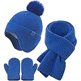 Toddler Hat and Gloves, Baby Beanie Scarf Neck Gaiter Mittens Sets for 0-6 6-12 Months 2t-4t, Kids Winter Hat with Ear Flaps