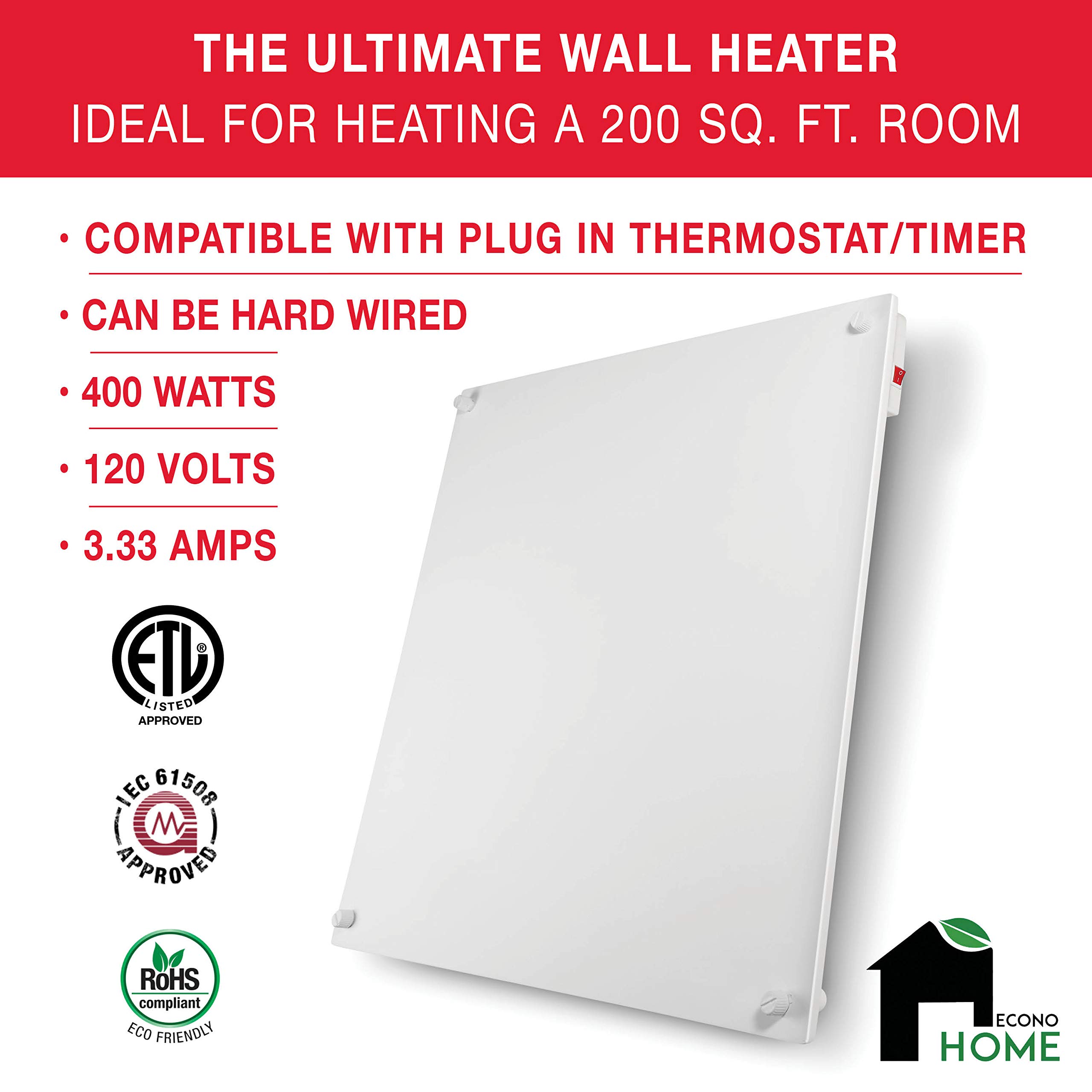 Wall Mount Space Heater Panel 400 Watt Convector Heater, 120V Electric