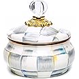 MACKENZIE-CHILDS Enamel Squashed Pot, Cute Enameled Container with Lid, 20 Ounces, Gray-and-White Sterling Check