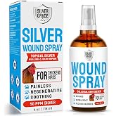SILVER GRADE Wound Spray for Chicken &ndash; Birds &amp; Chicken Antibiotics Alternative to Help with Pecking Sores, Bumblefoot, Cuts &ndash; Poultry Spray with Silver &ndash; GMOs Free &ndash; 4-Oz Bottle