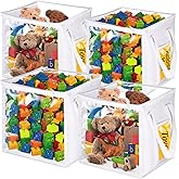 EVELOMO 4 Pack Clear Toy Storage Bin with Lids - 12" x 12" Cube Toys Storage Bag, Foldable PVC Boxes with Handles, Storage Organizers for Toys, Clothes, Blocks, Stuffed Animal Storage(White)