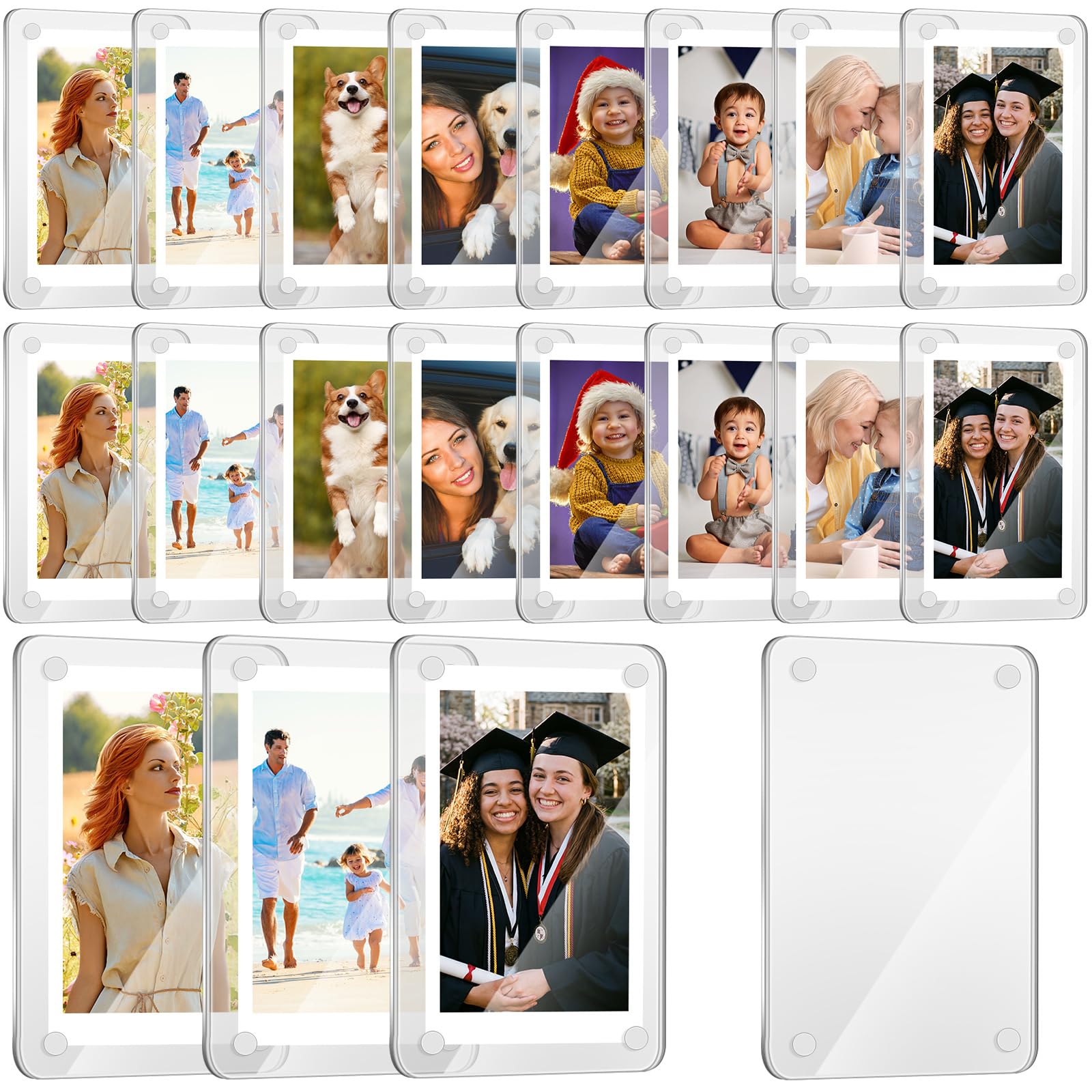 24 Pieces Refrigerator Magnet Picture Frame Double Sided Acrylic Fridge Magnetic Frame Mini Clear Magnetic Photo Frames Frameless Picture Display Frame for Film Photos Cards Stamp, 2.36 x 3.54 Inches