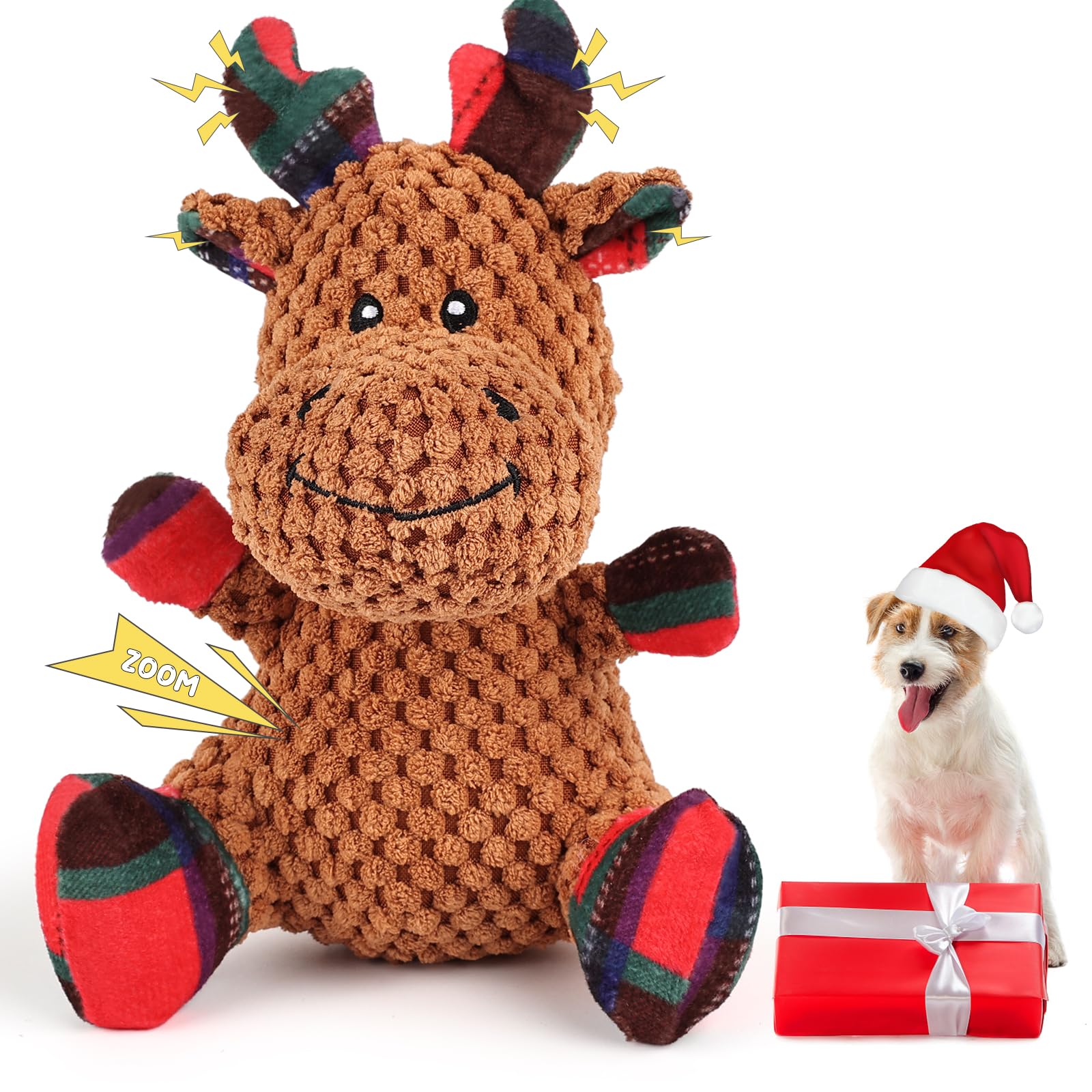 FWLWTWSS Squeaky Dog Toys, Reindeer Christmas Dog Toys, Dog Soft Toy for Small Middle Large Dogs, Interactive Dog Toys, Puppy Toys, Toys for Dog