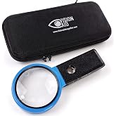 30x 10x VisionAid Hands-Free Magnifying Glass with Stand, Bright LED Light, Sturdy Storage Case - Handheld Magnifier for Reading