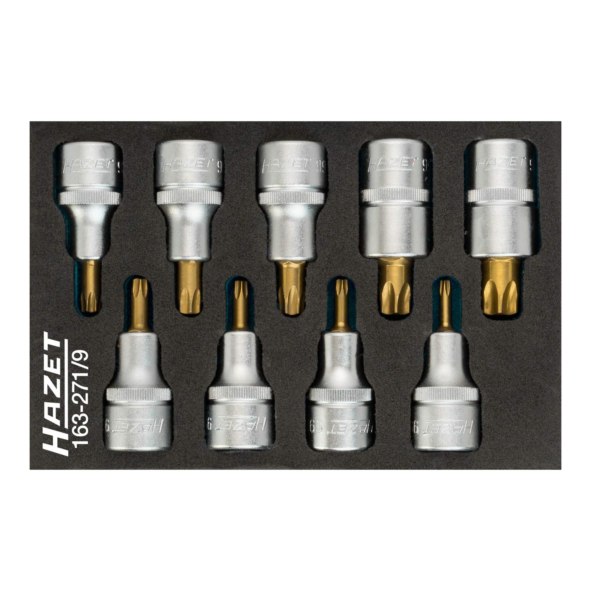 HAZET 163-271/9 Tamper-Resistant Torx Profile Screwdriver Socket Set - CVD-Tin Coated