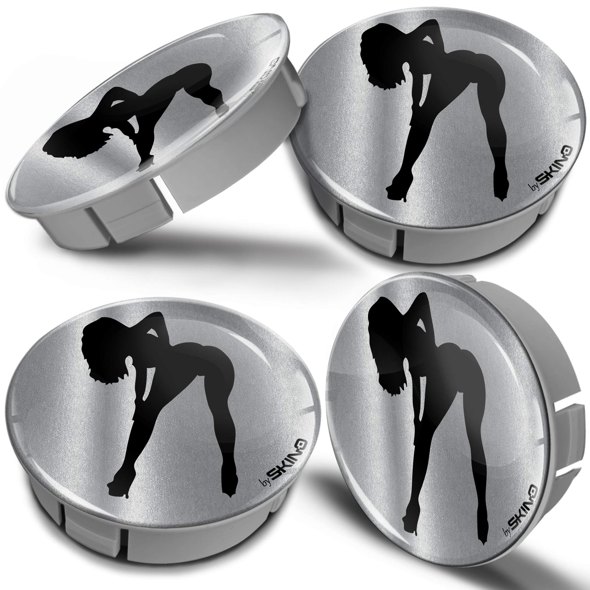 Biomar Labs® 4 x 60mm 3D Universal Wheel Hub Centre Caps Sexy Girl Lady Silhouette Striptease Silver Center Rims CS 5 Z*