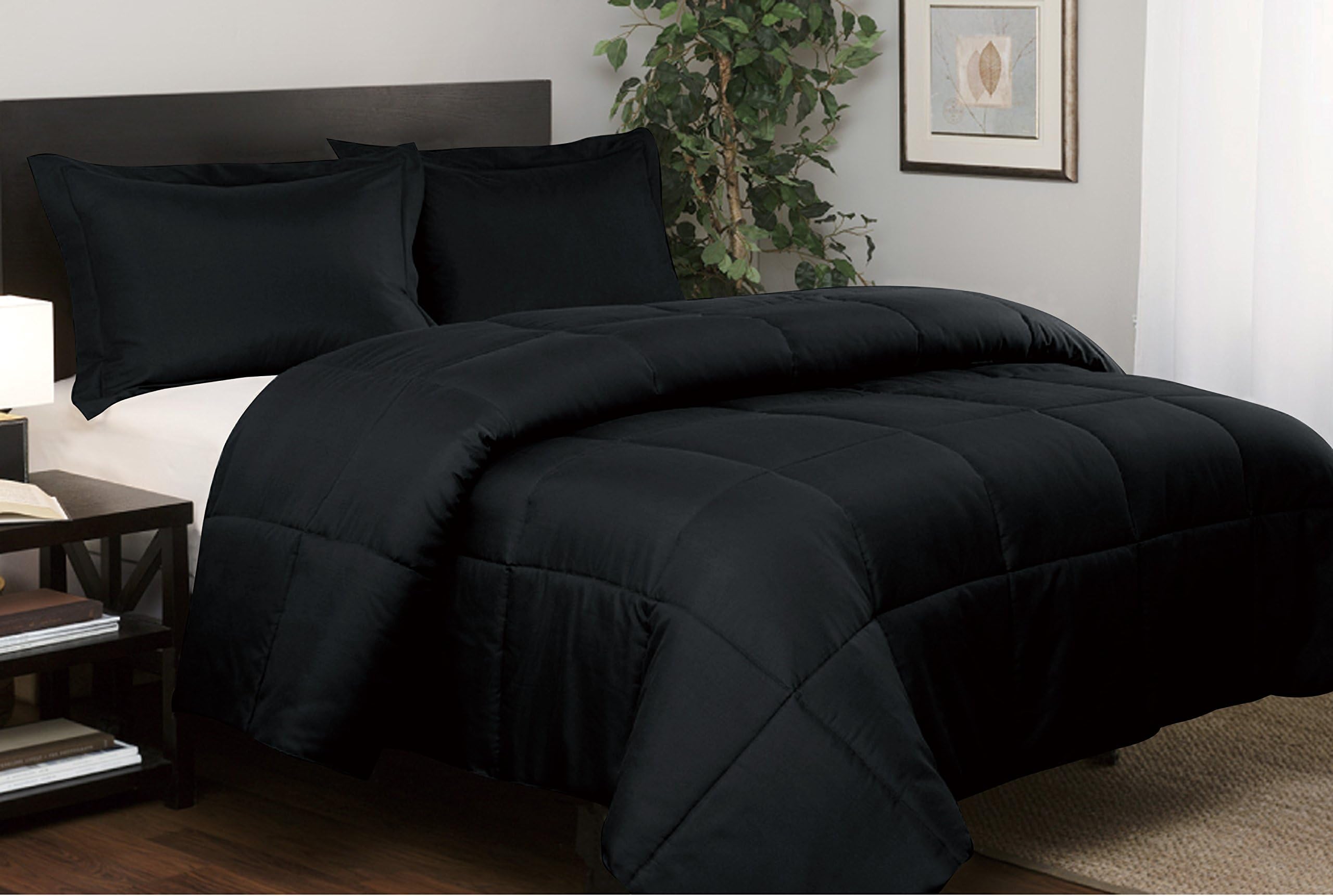South Bay Microfiber Down Alternative Comforter Set, King, Black