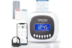 TIMOZIA Time Clocks for Employees Small Business, Auto-Align Time Clock, 6 Punches per Day Time Machine, Clock in Machine for Employees with Time Cards, 2 Ink Ribbons and 4 Racks (White-App)