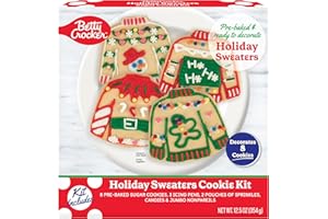 CRAFTY COOKING KITS Crafty Cookie Kits, Ready to Decorate Betty Crocker Holiday Sweaters Cookie Kit, Pre-baked Sugar Cookie decorating kit, Icing Pens, Sprinkles, and Candies