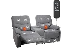VUYUYU Reclining Sofa, Double Reclining Loveseat with Console, 2 Seater Sofa Home Theater Seating, Fabric Recliner Sofa Couches with Storage and Cup Holders (Gray)