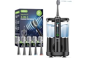 OILSAO Electric Toothbrush with Water Flosser,Professional Flossing Toothbrush Combo in One,Brushing & Flossing for Teeth Cleaning with 5 Brush Heads,Black