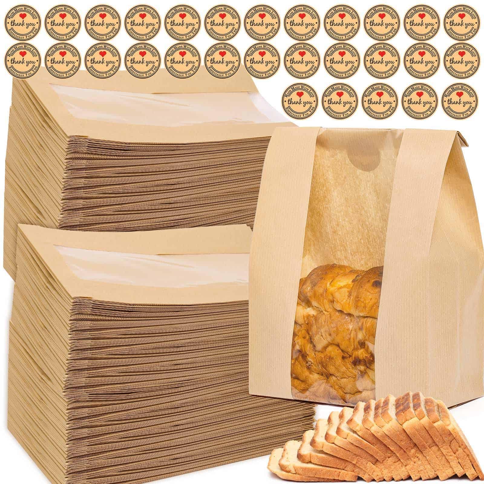 Photo 1 of 110 Pcs Bread Bags for Homemade Bread With Window Sourdough, 13.78x8.27x3.54 in, Sublaga Paper Bread Bags with 120Pcs Sealing Stickers, Packaging and Storage of Baked Goods Suitable for Bakers (110)