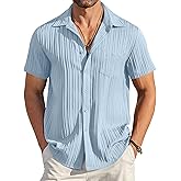 COOFANDY Men's Casual Button Down Shirts Short Sleeve Textured Summer Beach Shirt with Pocket