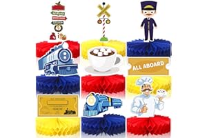 TENCEUR 9 Pcs Christmas Polar Honeycomb Centerpiece Believe Railroad Train Crossing Party Table Decorations for Christmas Train Birthday Party Favors Supplies Polar Table Toppers Photo Booth Prop Decor