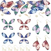 FASHEWELRY 16Pcs Resin Fairy Wing Earring Charms Blue Green Red Butterfly Wing Pendants Flower Print Feather Charms with Jump Rings Earrings Hooks for DIY Earring Jewelry Making