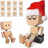 NISIGY Shaking Feet Wooden Doll with Christmas Hat, Shaking Wooden Man Figurine, 2026 Wood Car Desktop Christmas Decoration,Handmade Car Dashboard Accessories with 12PCS Magnetic Expressions