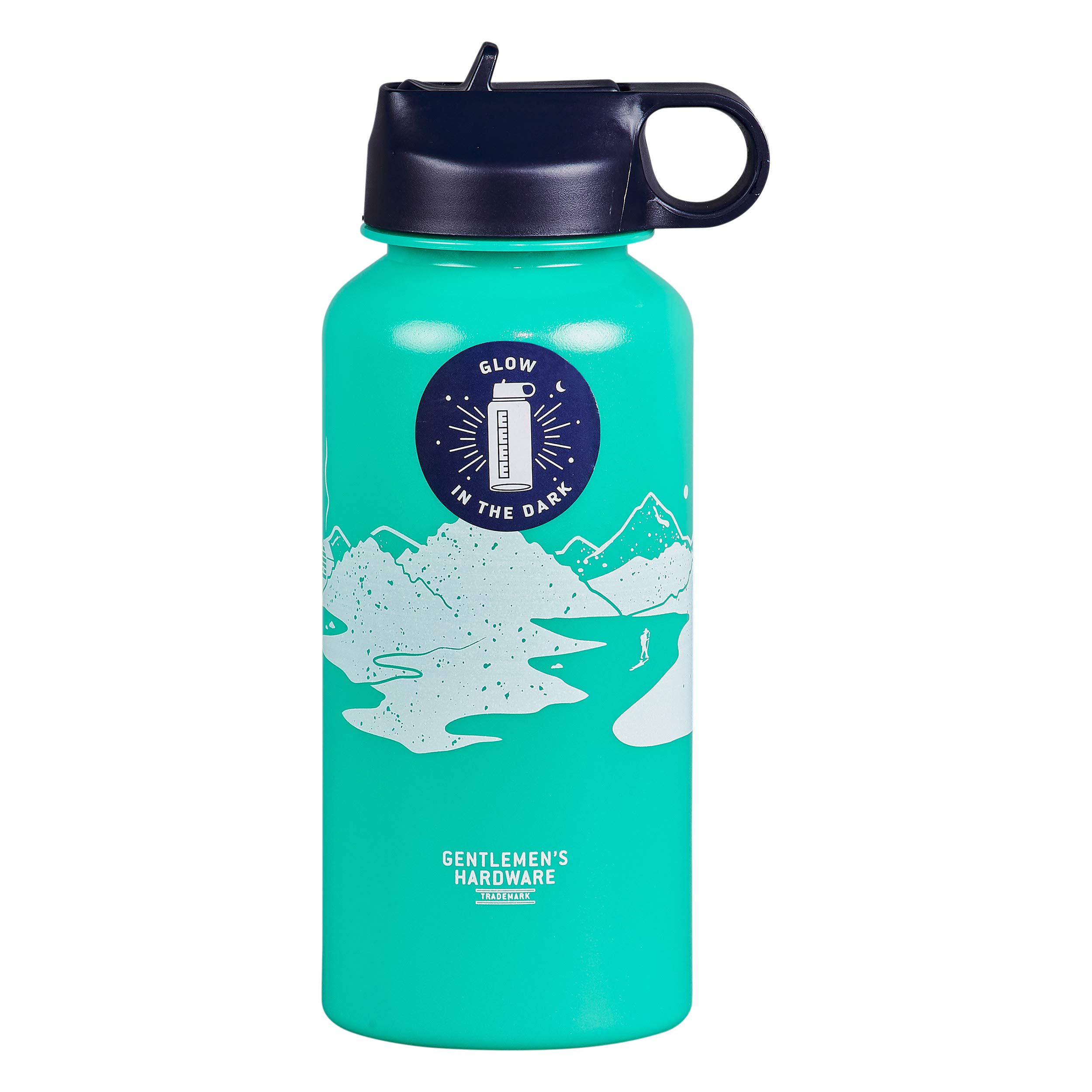 Gentlemen's Hardware Water Bottles Portable Glow-In-The-Dark BPA-Free Plastic Bottle, 1 Litre, Green/White/Blue